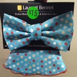 Blue Polka Dot Bow Tie and Hanky Set